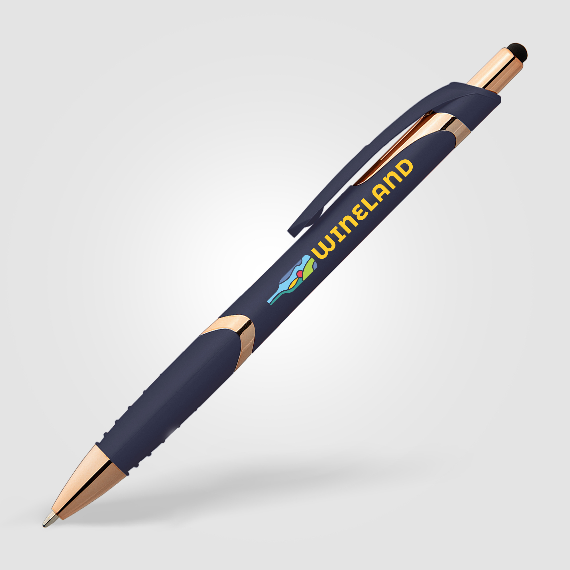 Stylo stylet publicitaire - Joplin Softy Rose Gold Bleu marine